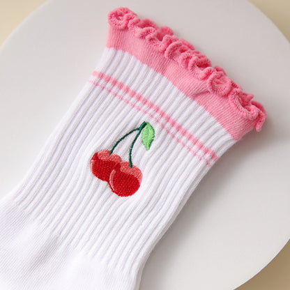 Socks with Cherry Embroidery