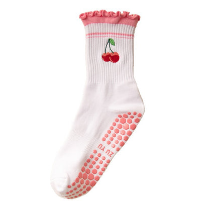 Socks with Cherry Embroidery