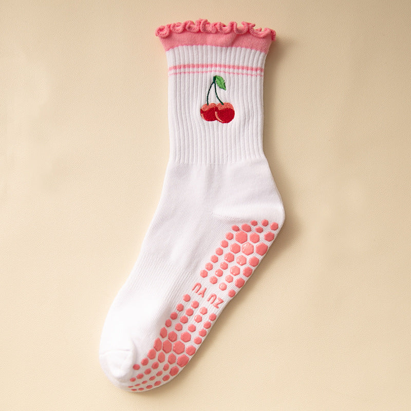 Socks with Cherry Embroidery
