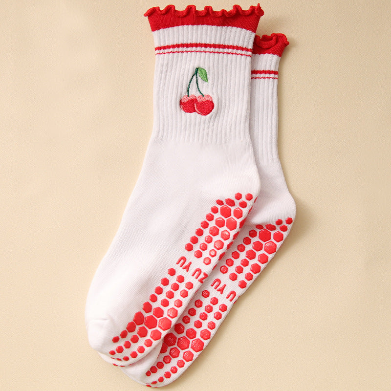 Socks with Cherry Embroidery