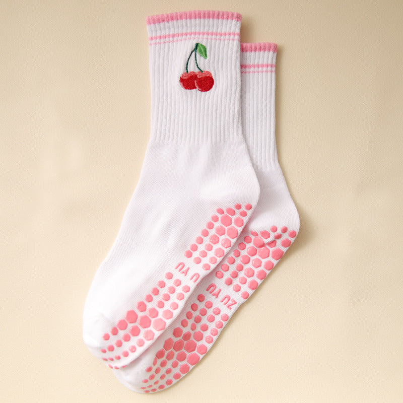 Socks with Cherry Embroidery