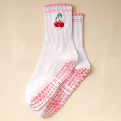Socks with Cherry Embroidery