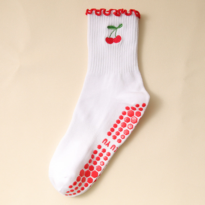 Socks with Cherry Embroidery