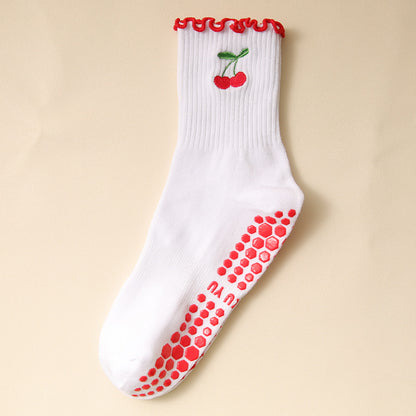 Socks with Cherry Embroidery