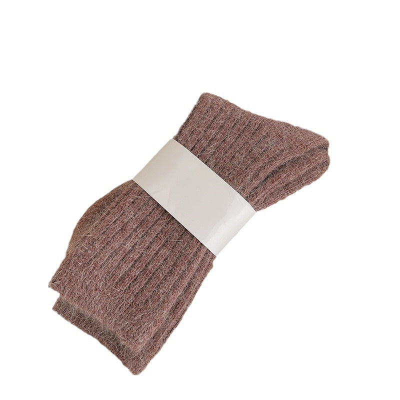 Socks Women's Winter Mid-tube Socks fleece-lined Thickened Warm Socks Soft Vertical Grain Solid Color Japanese Style Stockings Sleep Home Socks