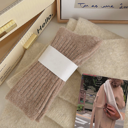 Socks Women's Winter Mid-tube Socks fleece-lined Thickened Warm Socks Soft Vertical Grain Solid Color Japanese Style Stockings Sleep Home Socks