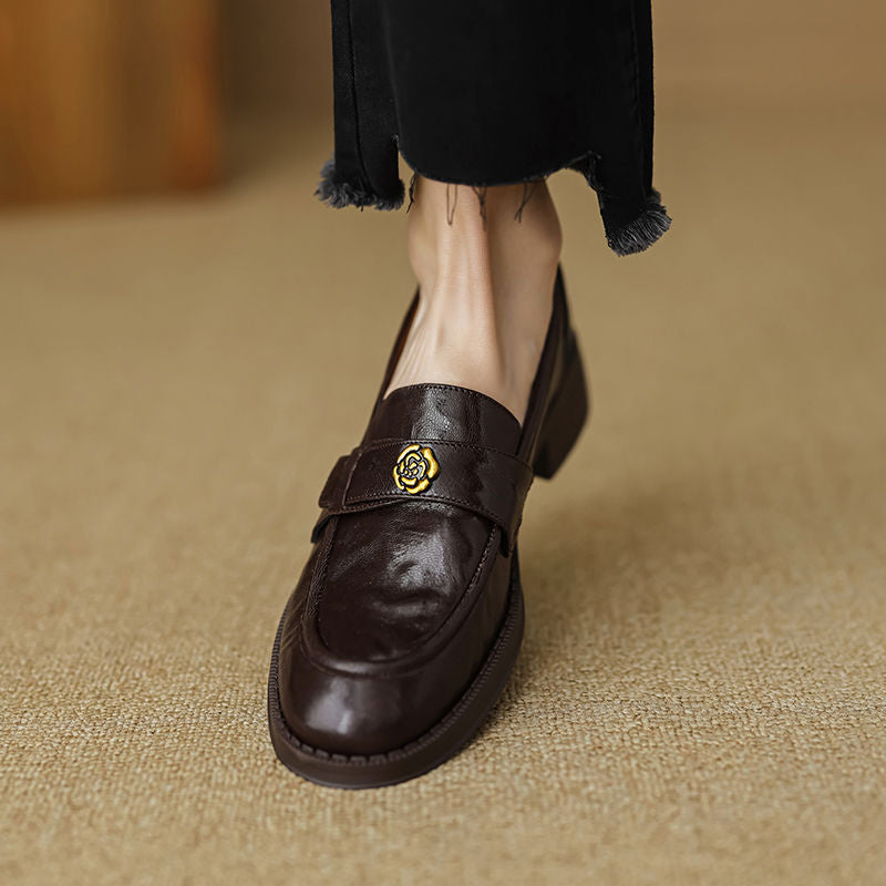 Soft Black Camellia Loafers