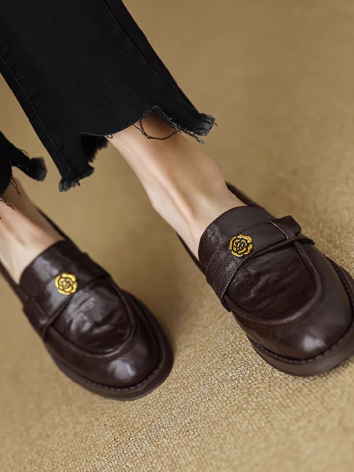 Soft Black Camellia Loafers