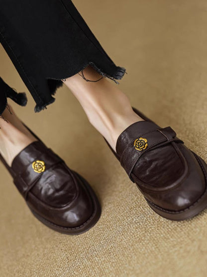 Soft Black Camellia Loafers