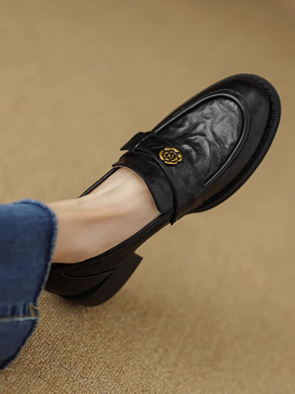 Soft Black Camellia Loafers