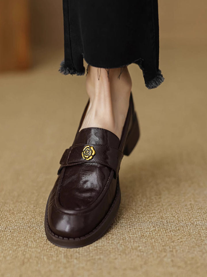 Soft Black Camellia Loafers