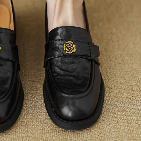 Soft Black Camellia Loafers