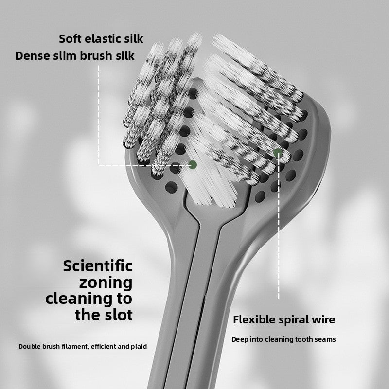 Soft-bristled three-sided toothbrush