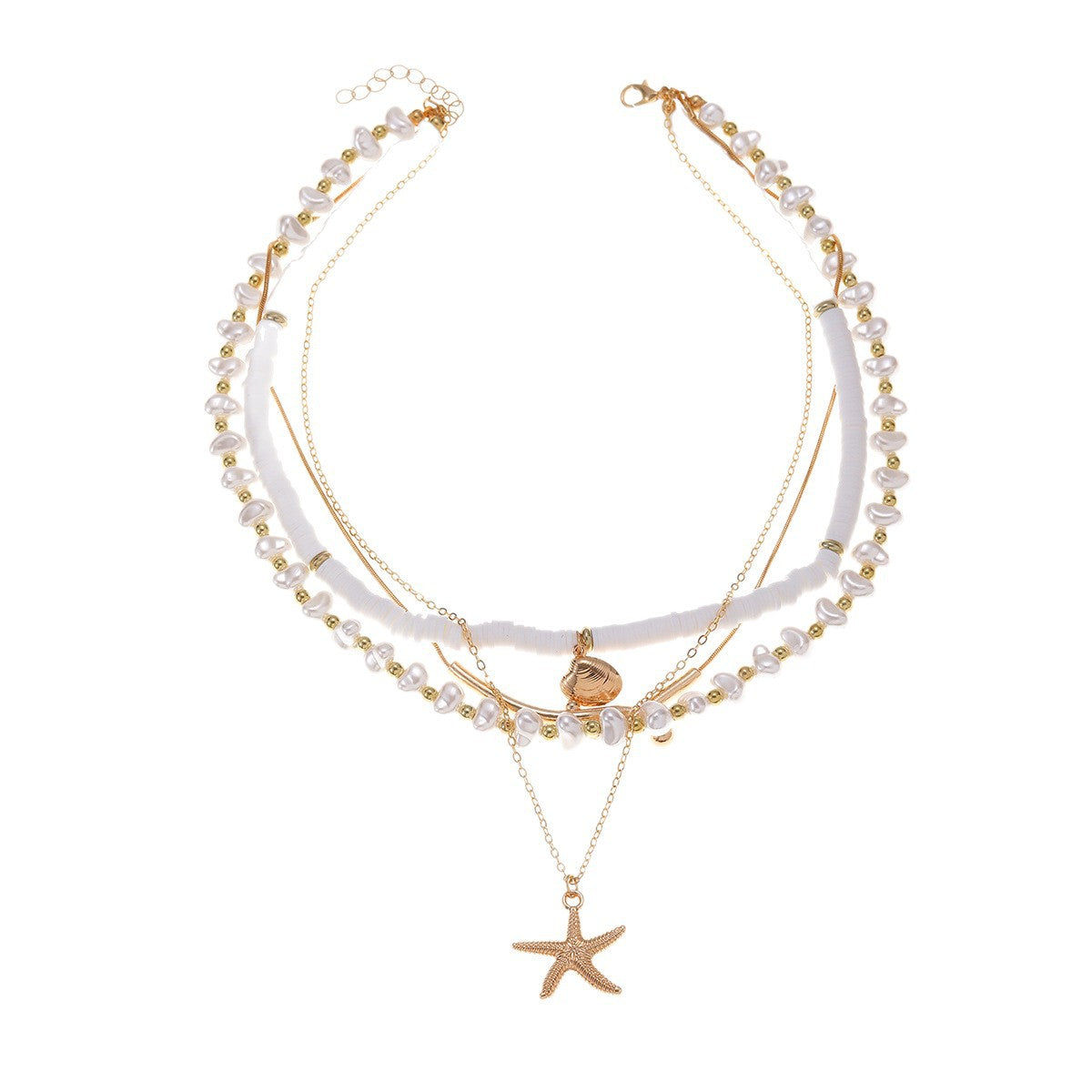 Soft clay imitation pearl beaded necklace