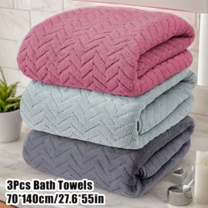 Soft Coral Fleece Bath Towel Set - Absorbent and Quick-Drying