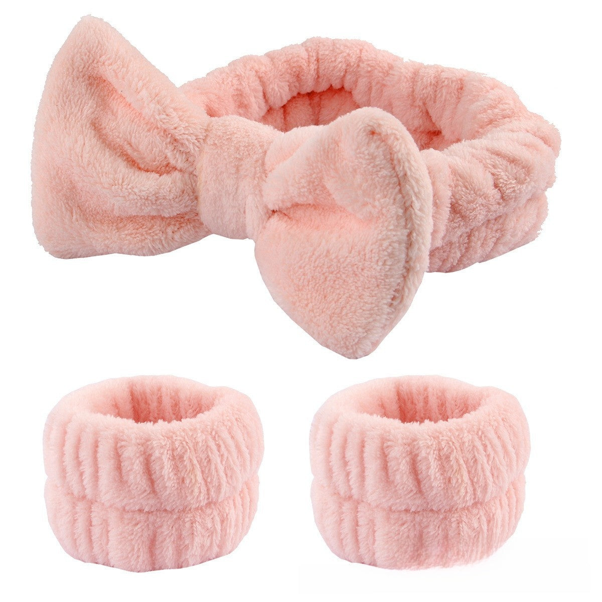 Soft Coral Fleece Hair and Wrist Band Set