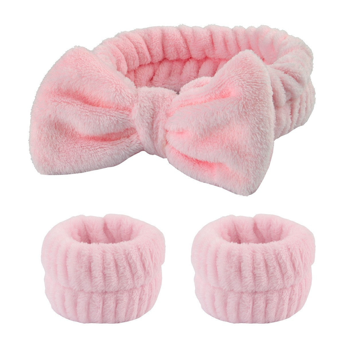 Soft Coral Fleece Hair and Wrist Band Set