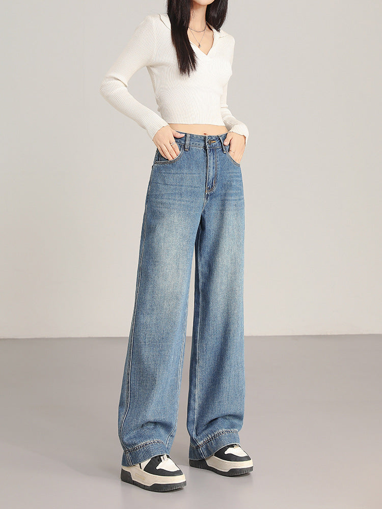 Soft High Waist Wide Leg Denim Trousers