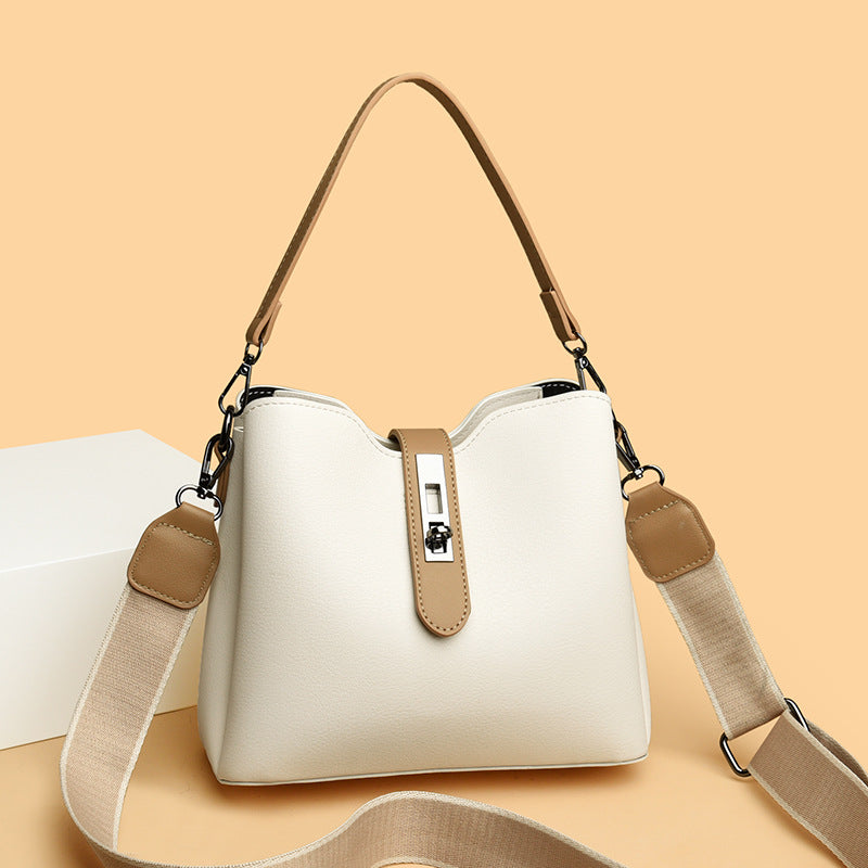 Soft leather bucket single-shoulder crossbody bag