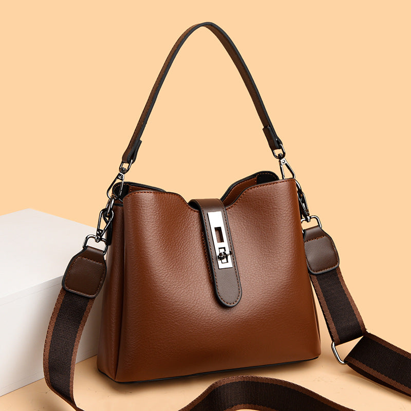 Soft leather bucket single-shoulder crossbody bag