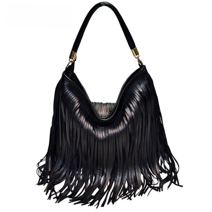 Soft Leather Double-Sided Tassel Shoulder Bag