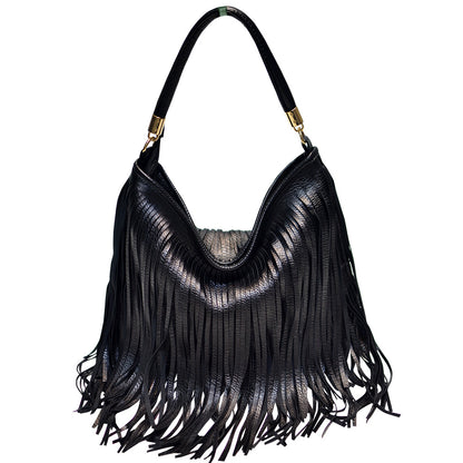 Soft Leather Double-Sided Tassel Shoulder Bag