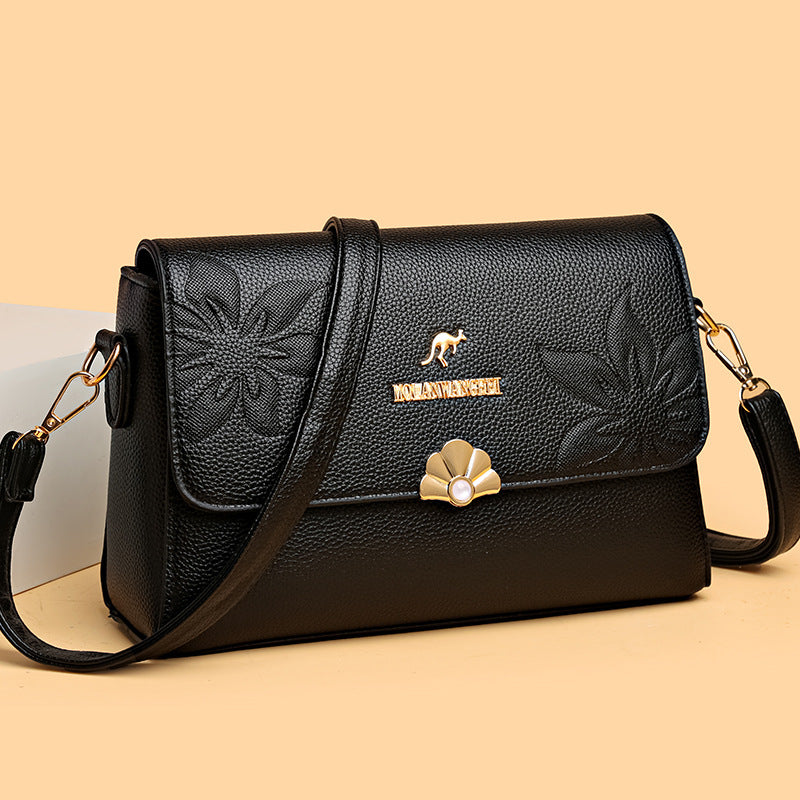 Soft Leather Embossed Square Crossbody Bag