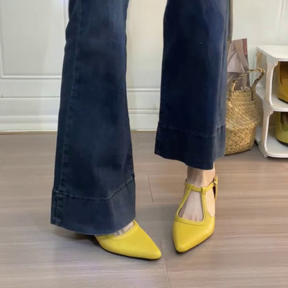 Soft Leather Pointed Toe Mary Jane Shoes