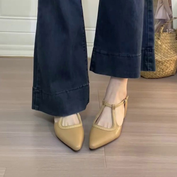 Soft Leather Pointed Toe Mary Jane Shoes