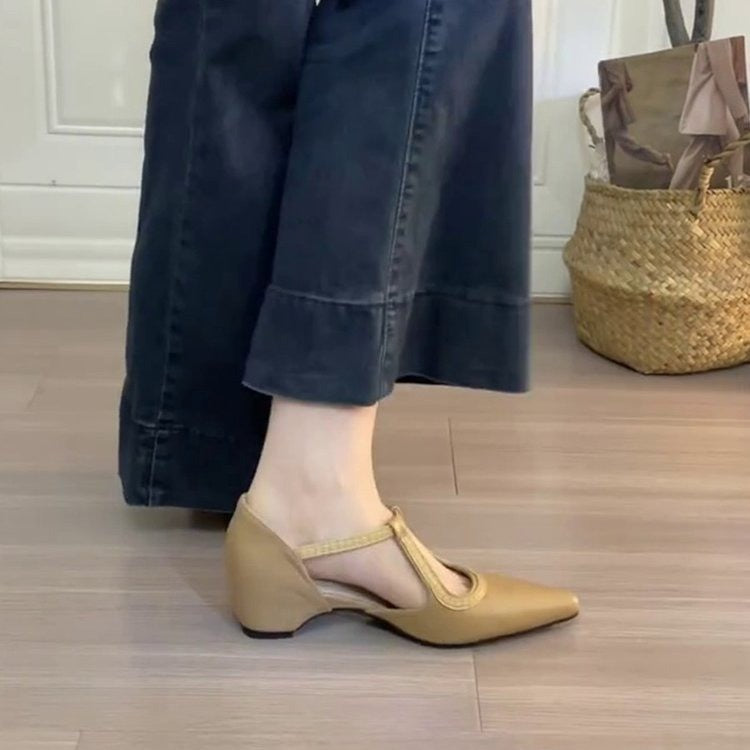 Soft Leather Pointed Toe Mary Jane Shoes