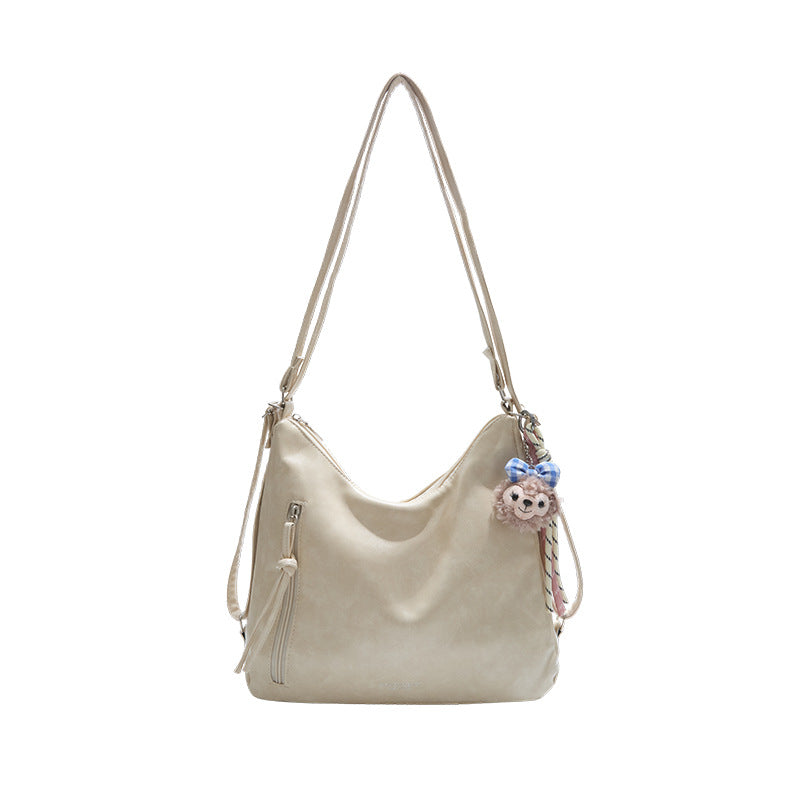 Soft leather shoulder bag with a slanted strap