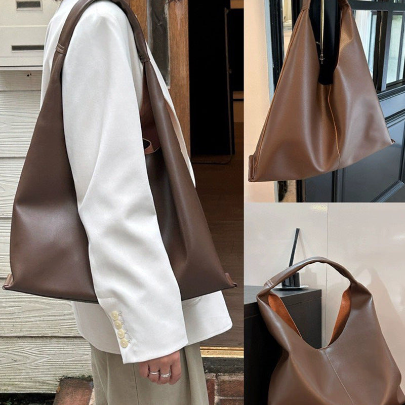 Soft Leather Tote Bag Minimalist Design Large Capacity