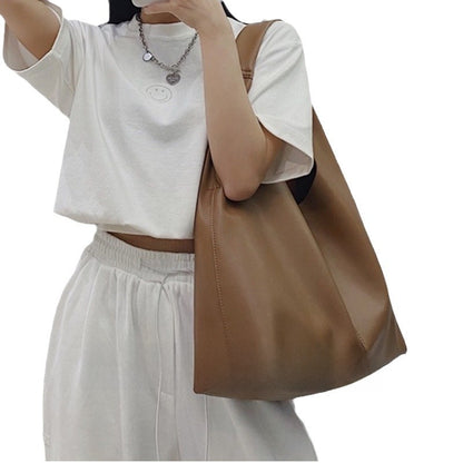 Soft Leather Tote Bag Minimalist Design Large Capacity