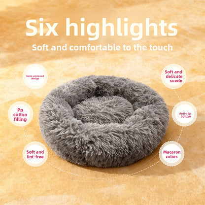Soft plush round dog bed