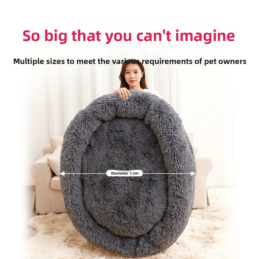 Soft plush round dog bed