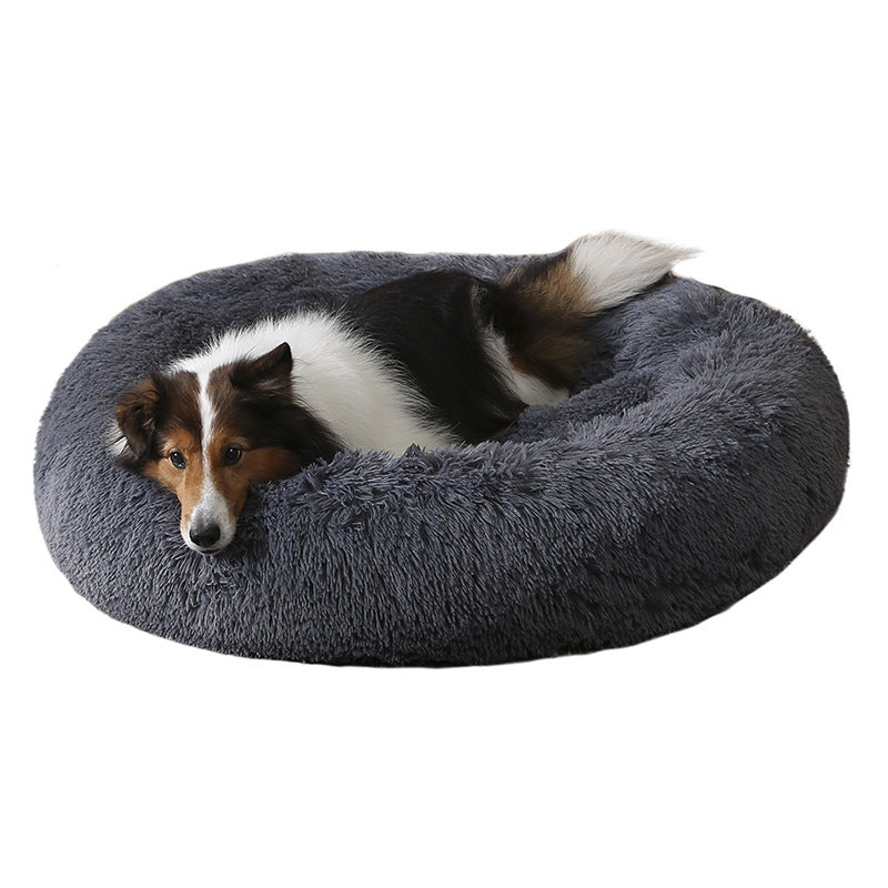 Soft plush round dog bed
