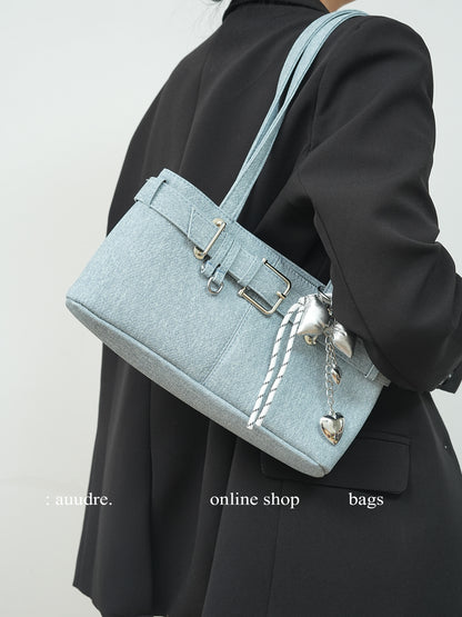 Soft PU Baguette Shoulder Bag with Pendant