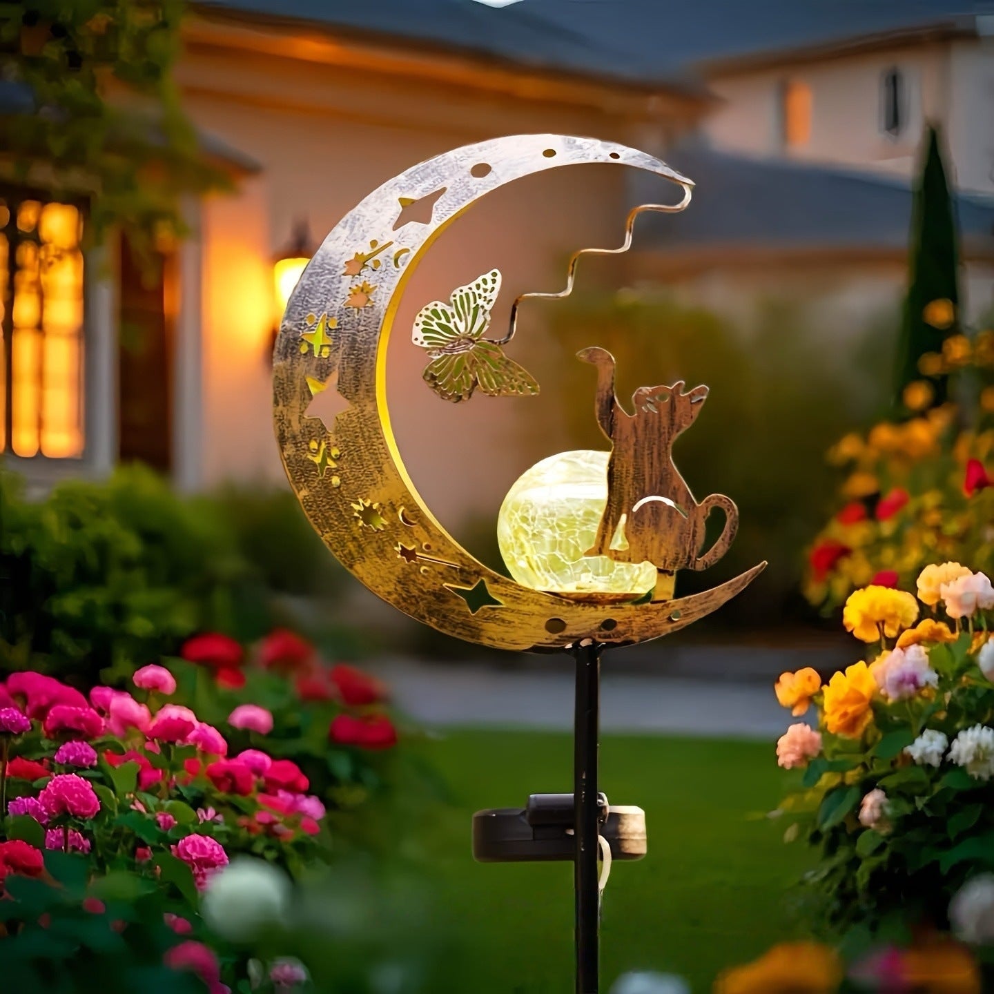 Solar Butterfly Crackle Glass Ball Garden Light