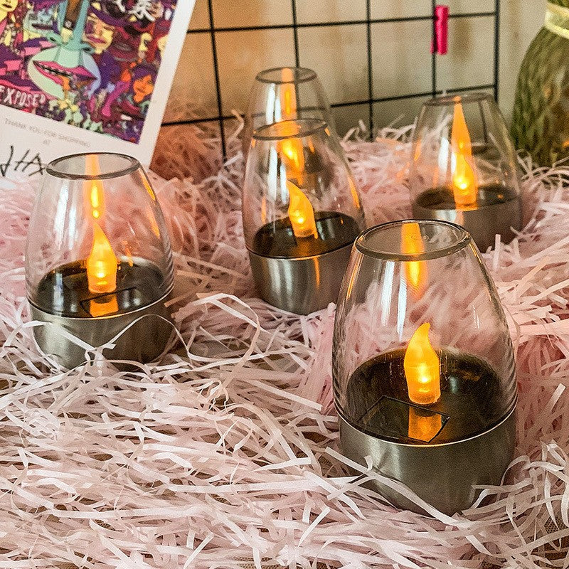 Solar Candle Light with Wine Glass Lampshade Waterproof LED