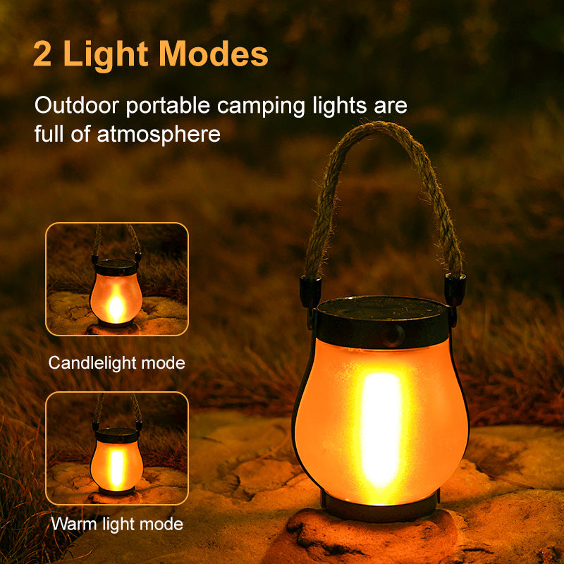 Solar Hemp Rope Flame Lamp for Outdoor Camping and Decoration
