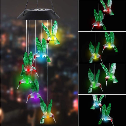 Solar Hummingbird Wind Bell Light with Color Changing LED