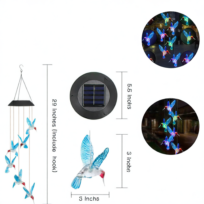 Solar Hummingbird Wind Bell Light with Color Changing LED
