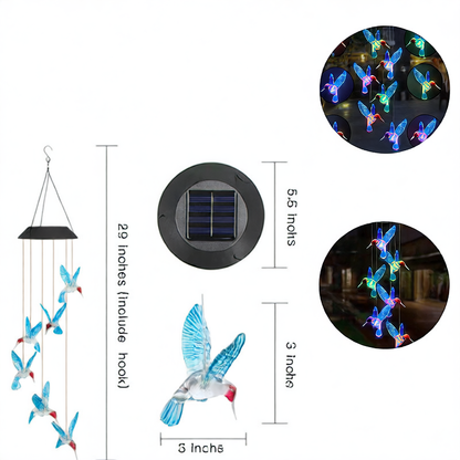 Solar Hummingbird Wind Bell Light with Color Changing LED