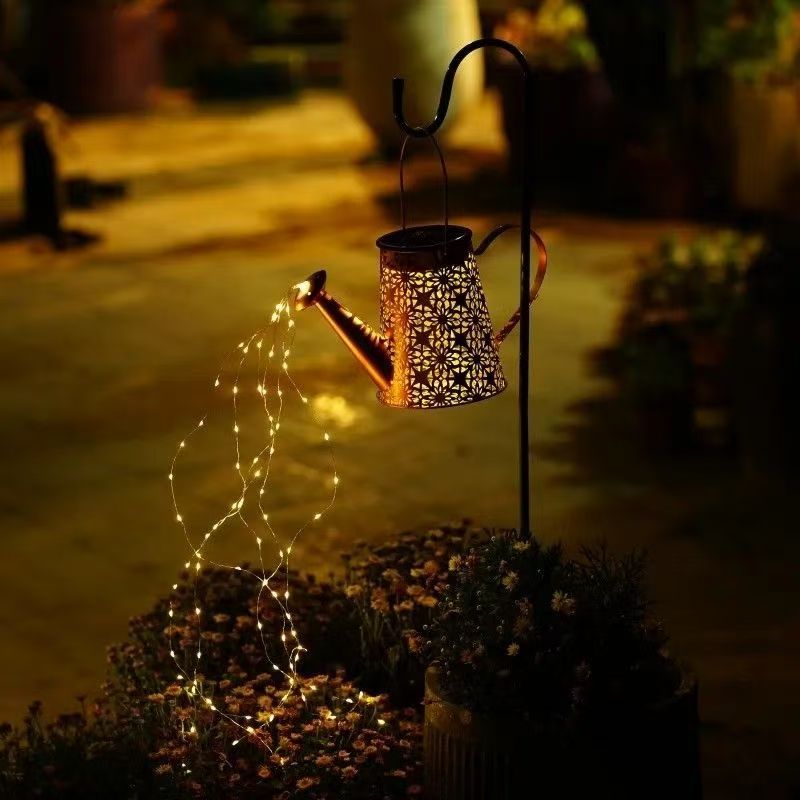 Solar Iron Teapot Outdoor Garden Decorative Light