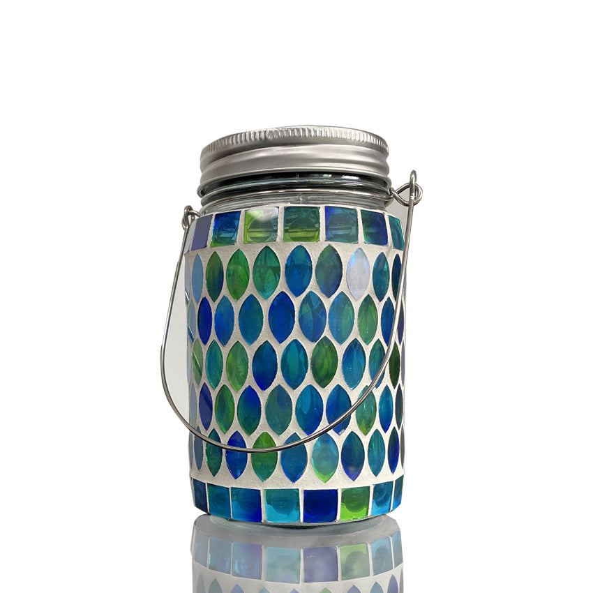 Solar Mosaic Peacock Light Glass Bottle