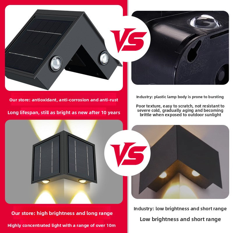 Solar Powered 90 Degree Corner Wall Light Outdoor Garden Lighting