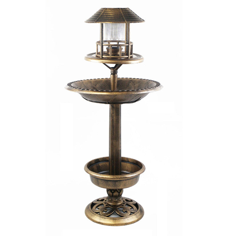 Solar Powered Antique Bird Bath with LED Light