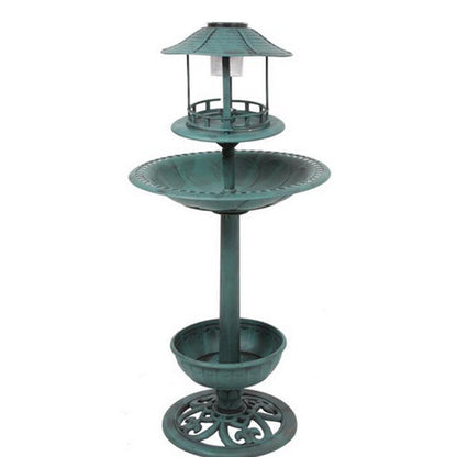 Solar Powered Antique Bird Bath with LED Light
