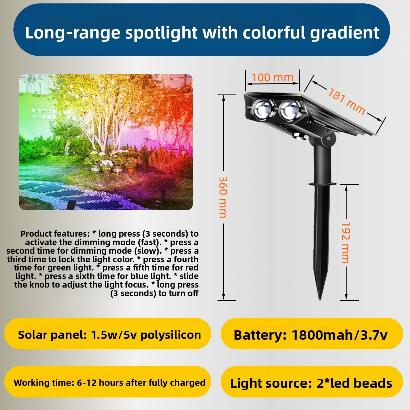 Solar Powered Color Changing Outdoor Lawn Light