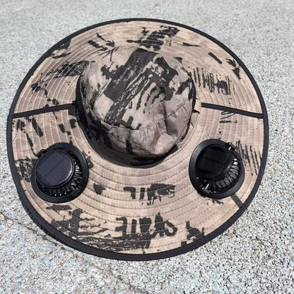Solar Powered Fan Hat with Large Brim for Outdoor Sun Protection